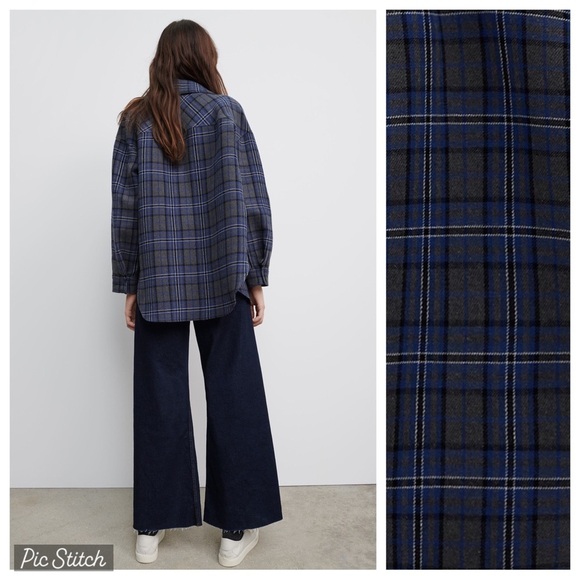 NWT. Zara Grey Blue Plaid Collared Overshirt. Size XL. - Picture 2 of 11